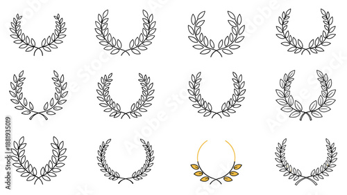 Extensive collection of circular leaf wreaths and laurel frames in various artistic styles, suitable for awards, logos, and emblems.