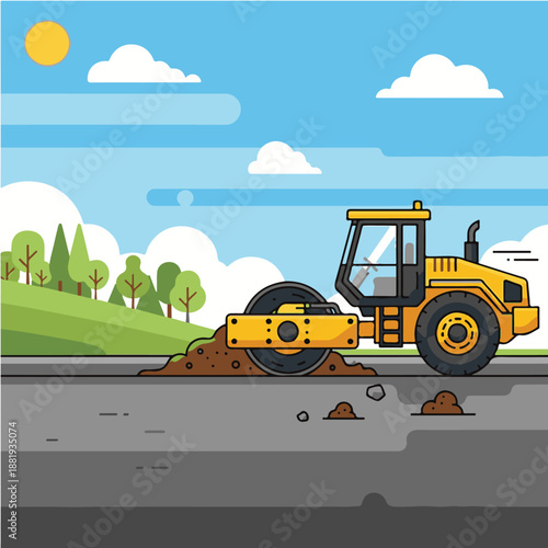 Yellow Road Roller Compactor Machine.