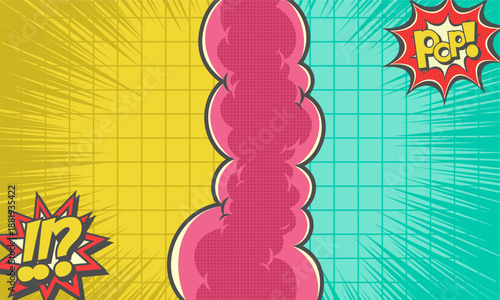 Comic cartoon versus colorful background art with vintage grid effect