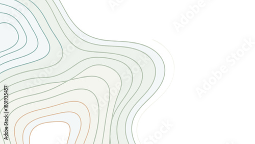 Abstract topographic map background with flowing soft colored contour lines representing terrain elevation levels and peaks.