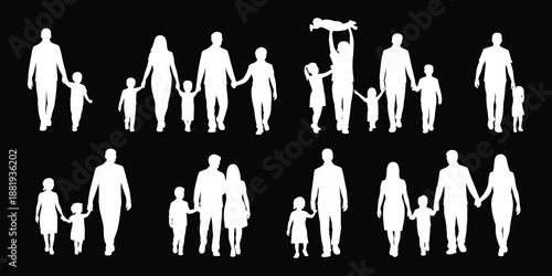 A diverse collection of silhouetted families walking together representing growth connection and the evolving stages of life and relationships high-quality professional detailed modern elegant stylish