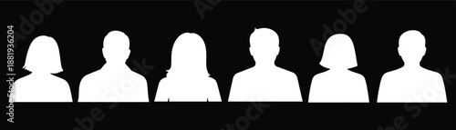 A stark depiction of six anonymous human silhouettes against a completely black background offering a sense of isolation and mystery high-quality professional detailed modern elegant