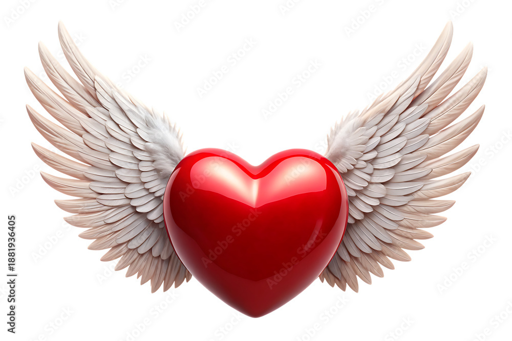 Obraz premium Red heart with white wings on black background angel wings
