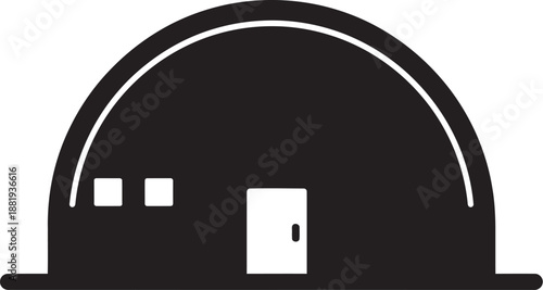 Modern dome shaped building architecture illustration with door and windows sleek design concept