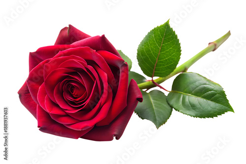 Red Rose with Green Leaves on Black Background flower