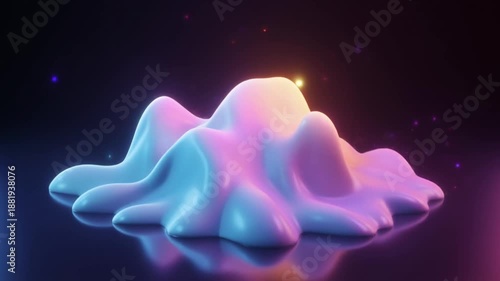 Abstract Liquid Form with Pastel Neon Glow and Floating Light Particles in Slow Motion