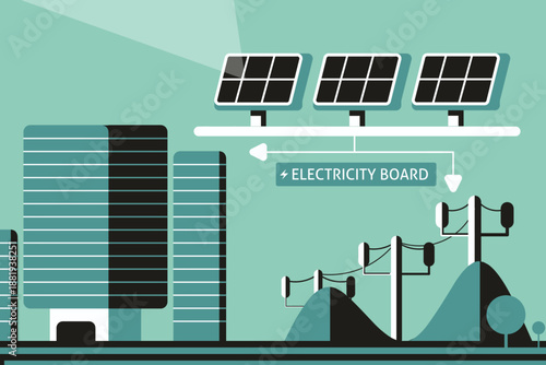 Renewable Energy Grid With Solar Power Illustration