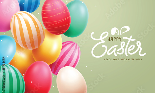 Wallpaper Mural A festive greeting card design for Happy Easter featuring a cluster of colorful 3D patterned eggs on a light green background with white text. Torontodigital.ca