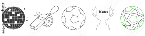 Disco ball icon, whistle icon, trophy icon, soccer icon, football icon Vector graphic illustration. Suitable for website design, logo, app, template, and ui