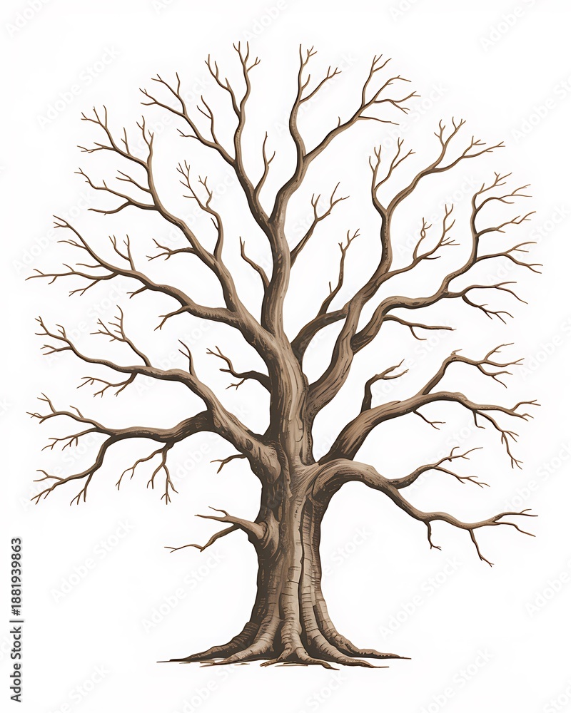 Obraz premium Bare Tree Without Leaves Isolated on White Background Dry Winter Nature Concept