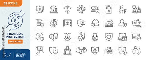 Financial Protection line editable icon set. Editable stroke. Vector Illustration