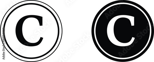 Two copyright symbols, one in black and white outline, the other in black circle Keywords: copyright, symbol, c, circle, outline