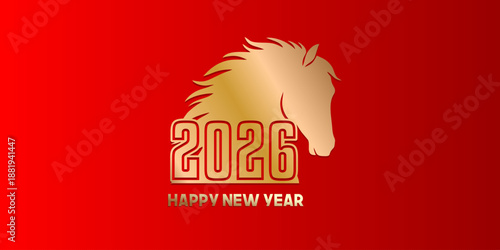 Elegant Golden Horse Silhouette 2026 Year Lunar New Year Design Illustration