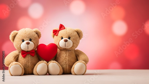 Cute teddy bears holding heart on valentine day