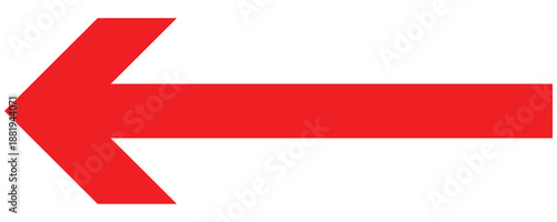 Vector trendy long red arrow. Red horizontal long arrow vector. Red long arrow pointing to left in site on isolated white  background.  Straight line long arrow .