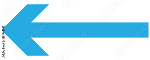 Vector isolated blue long arrow to the left side . Straight long arrow vector icon. Long arrow vector icon on white background . Bold long arrow. Vector illustration.
