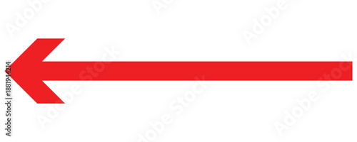 Long red directional arrow pointing to the left . Vector isolated on white background. This perfect for highlighting progress and direction.  