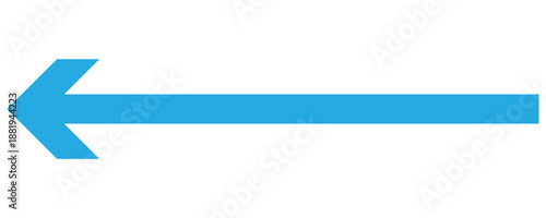 Blue horizontal straight arrow. Thin long arrow vector icon on left direction . The illustration on white background. Vector illustration .