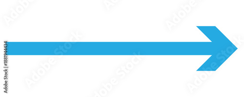 Blue arrow pointing right.  Vector illustration on white background . Long arrow vector icon. Straight long arrow icon, right thin line, blue cursor element use for graphic design .
