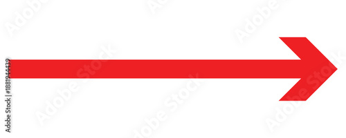 Vector red long arrow icon.  Red arrow pointing vector. Red right arrow icon. Straight long arrow pointing . Vector long arrow  for graphic design.