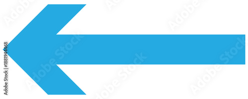 Blue large long arrow to the left .  Blue  arrow isolated on white background .  Long arrow icon, left large line, blue cursor, horizontal element, thick pointer vector long arrow icon. 