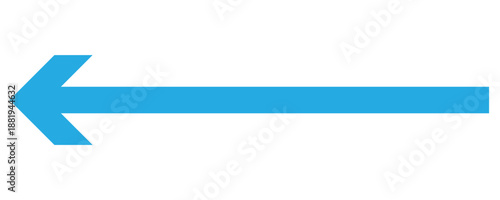 Blue arrow pointing left .  Vector illustration on white background . Long arrow vector icon. Straight long arrow icon, left thin line, blue cursor element use for graphic design .