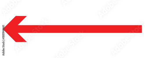  A Long red arrow icon. Vector trendy long arrow. Red horizontal long arrow vector. Red long arrow pointing to left on side isolated white background.