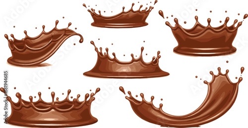 Chocolate Splash Liquid Vector Set Featuring Cocoa Drops Waves and Dynamic Dessert Flow Illustration Elements