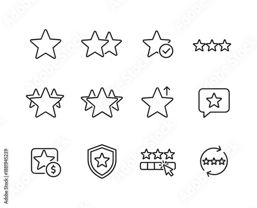 Five star line editable icon set. Rating, review, satisfaction, premium quality symbols. Customer feedback icons, outline style, editable stroke, vector illustration