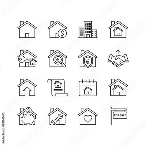 House and real estate line editable icon set. Property, home, mortgage, rent, sale, apartment icons. Editable stroke outline vector illustration