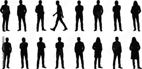 Vector illustration of silhouette grid with anchor—symbols for posture, selection, identity, design, layout, UI, gesture, character, and positioning