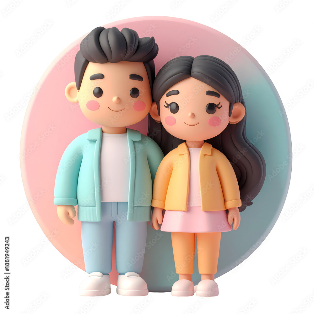 Obraz premium Cartoon Couple With Pastel Circle Background And Transparent Backdrop