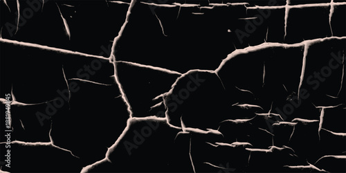 Close-up Macro Texture of Cracked Black Paint with Light Pink Highlights Revealing a Weathered and Aged Surface