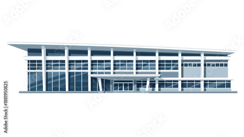 Modern architectural building design with glass facade and sleek roofline