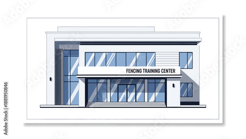 Modern Fencing Training Center Building With Large Glass Windows