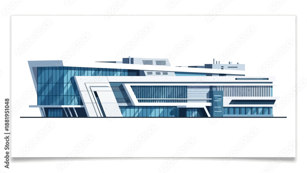 Obraz premium Modern architectural building with glass facade, showcasing innovative design and contemporary urban structure