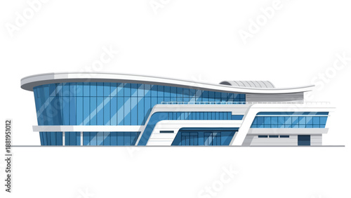 Modern Architectural Building with Curved Glass Facade and Sleek Design