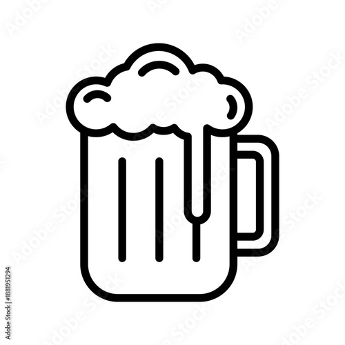 Cold beer glass mug with foam line art icon
