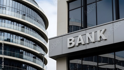 Modern bank building with sleek architecture and large windows