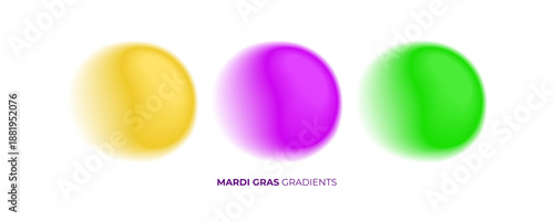 Mardi Gras gradients. Blurred vibrant round shapes. Defocused color spheres for Fat Tuesday creative graphic design. Vector illustration.