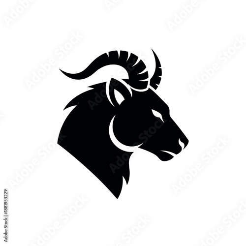 Bold Ram Head Silhouette Illustration.