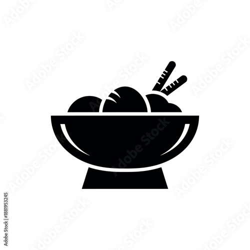 Bowl of Asian Noodles with Chopsticks Icon.