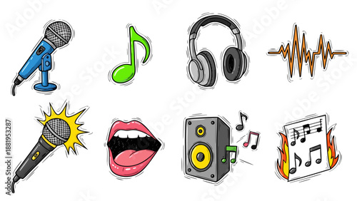 Collection of colorful music icons and symbols for creative projects
