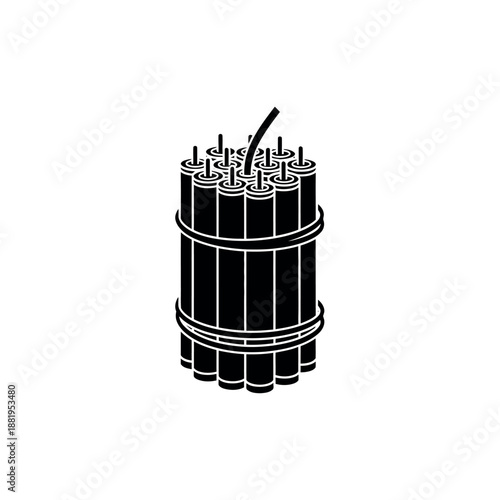 Dynamite sticks bundle with fuse black and white illustration.