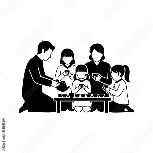 Family enjoying a traditional tea ceremony together.