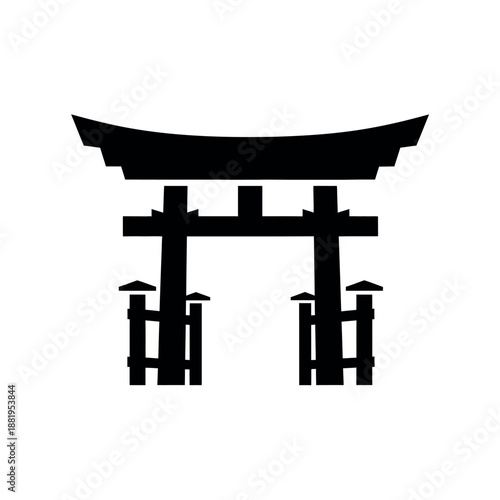 Japanese Torii Gate Silhouette Icon.