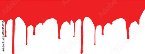 Red dripping paint border on white background. Abstract liquid drip edge with strong contrast and dramatic style. Bold ink splash design for posters, banners, and layouts. 