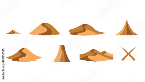 Collection of stylized desert sand dunes and abstract shapes in flat design