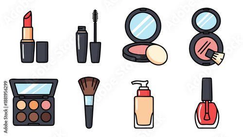 Collection of colorful makeup icons for beauty and cosmetic applications
