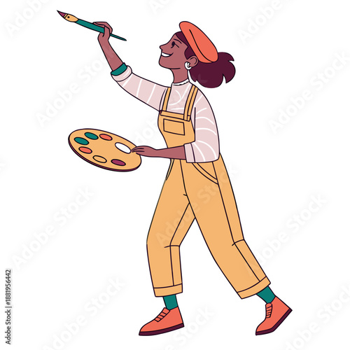 Creative Female Painter Holding Palette and Brush, Artistic Hobby and Fine Art Vector